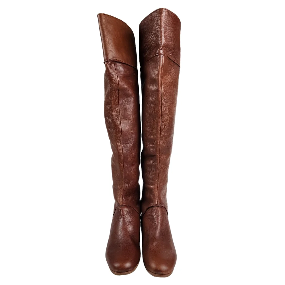 Via Spiga Georgia Over the Knee Leather Thigh Boots Tobacco Brown Women's Size 8 - Picture 6 of 16